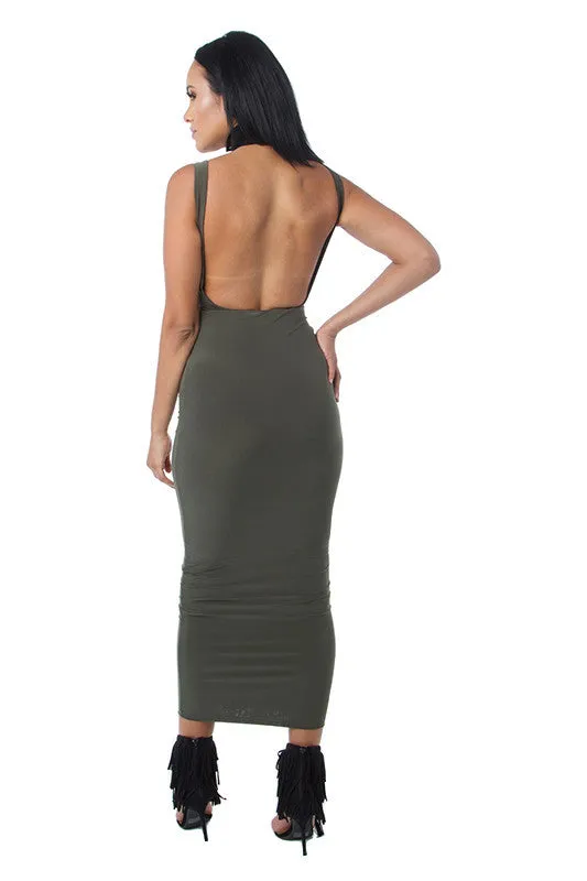 THE MYSTYLEMODE OLIVE ESSENTIAL VENEZIA DOUBLE LINED MAXI MIDI SKIRT