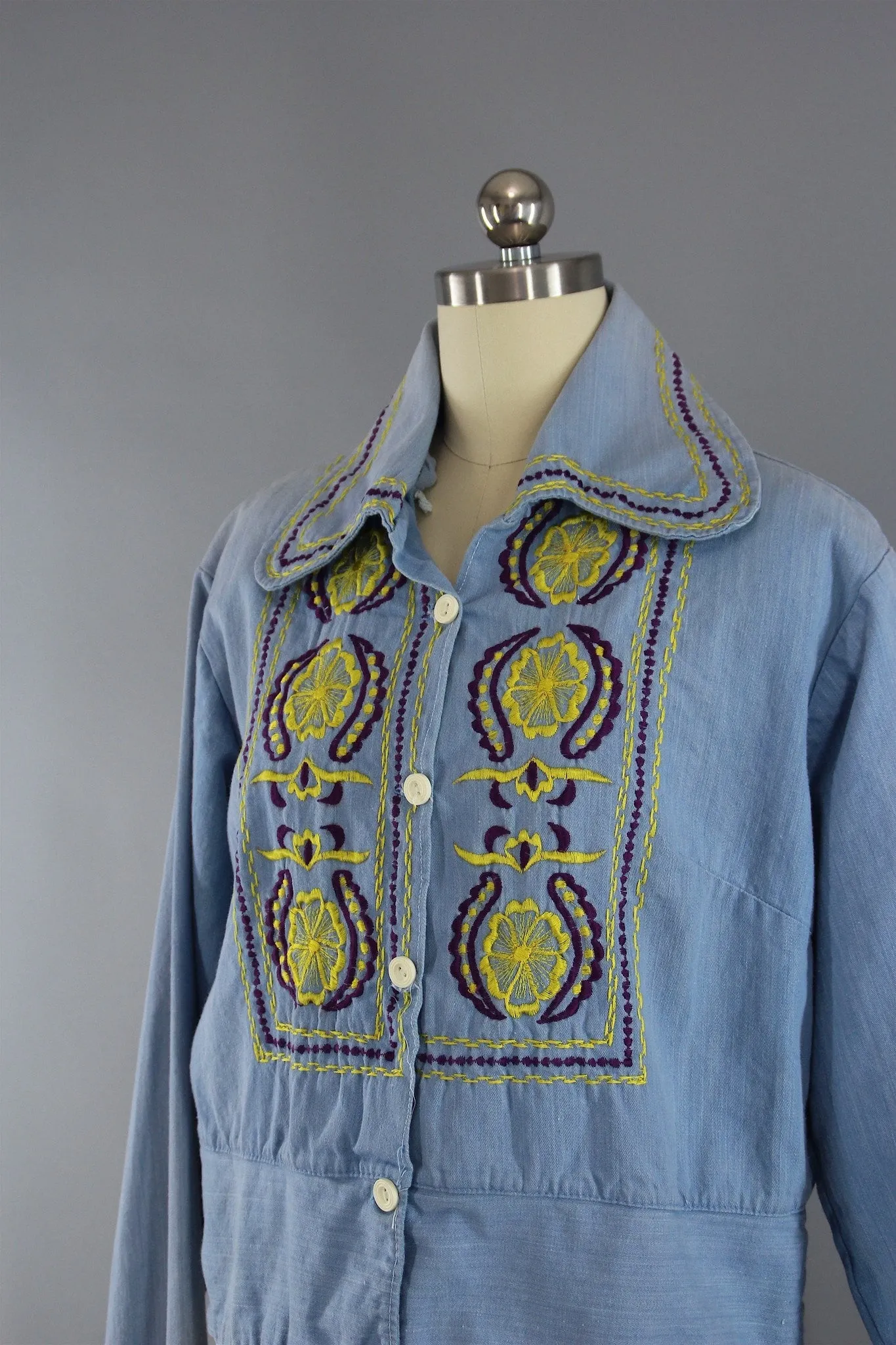 Vintage 1960s - 1970s Denim Embroidered Jacket