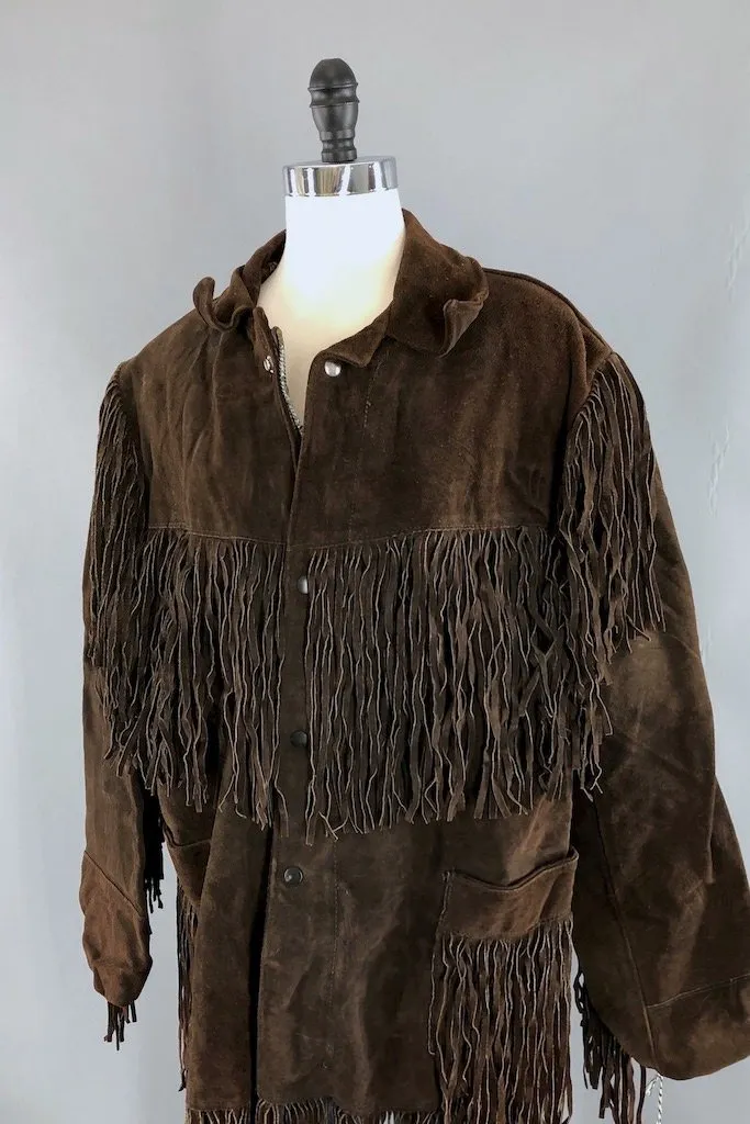 Vintage Heavy Suede Fringed Coat