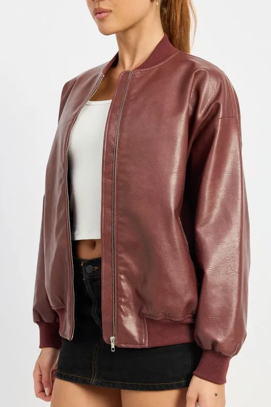 Vintage Vegan Leather Bomber Jacket