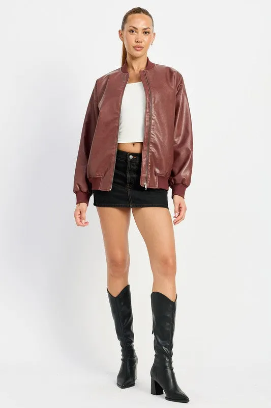 Vintage Vegan Leather Bomber Jacket