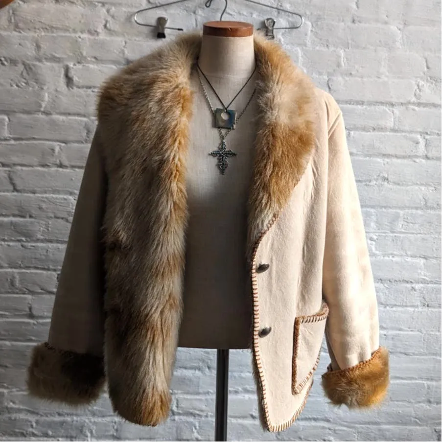 Vintage Vegan Penny Lane Shaggy Faux Fur Coat Southwest Furry Minimalist Jacket