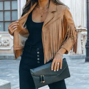 woman's Suede fringe  Leather jacket fringe