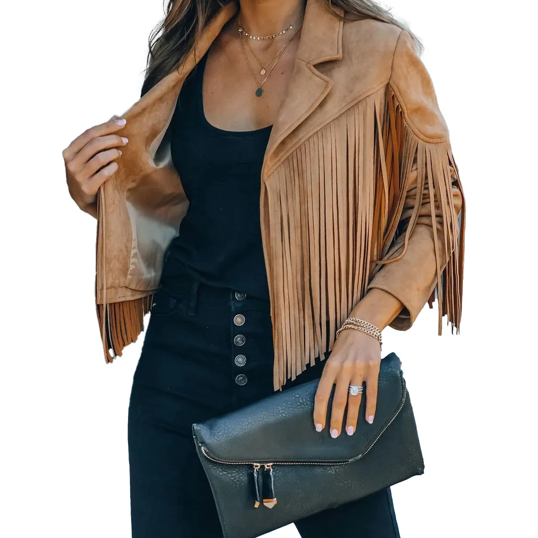 woman's Suede fringe  Leather jacket fringe