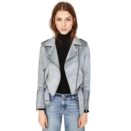 Women autumn winter  Motorcycle Suede coat jacket, black khaki gray (US 4-14)