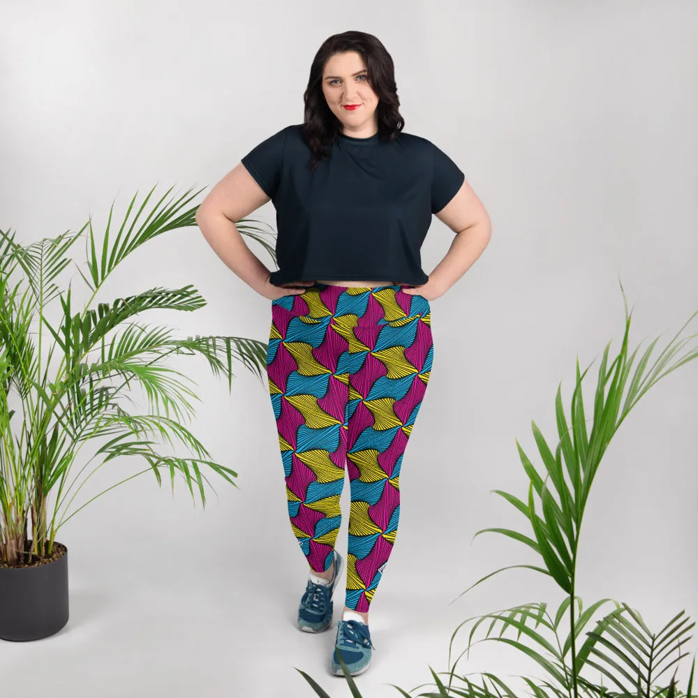 Women's Plus Size High Waist Ankara Wax Print Leggings for Jiu-Jitsu 001