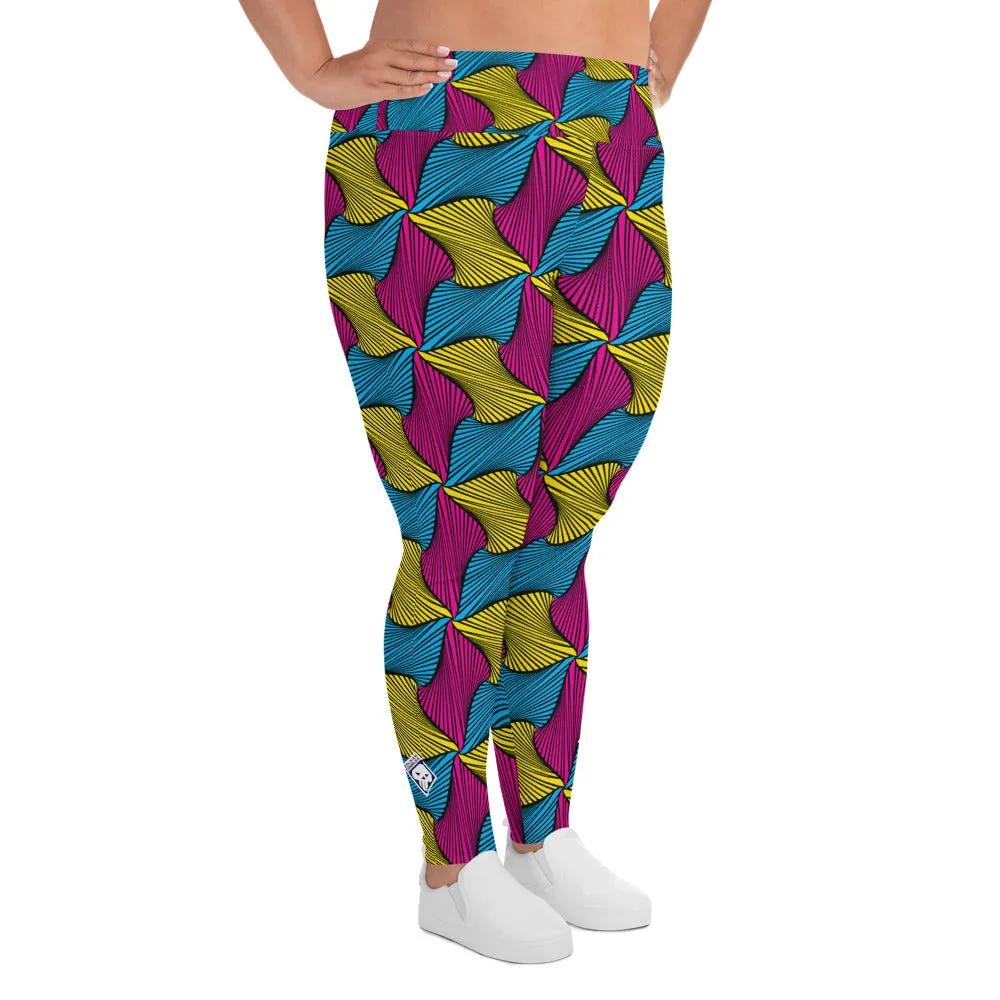 Women's Plus Size High Waist Ankara Wax Print Leggings for Jiu-Jitsu 001