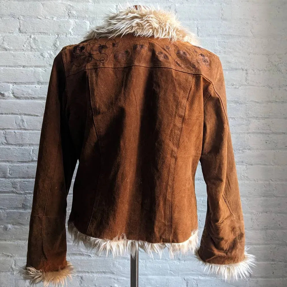 Y2K Vintage Furry Penny Lane Coat Genuine Suede Leather Vegan Fur Shag Jacket